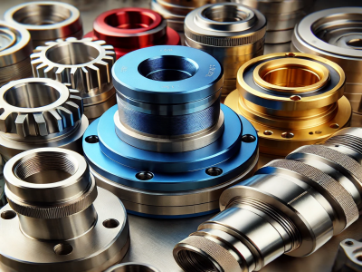 DALLE 2025-03-27 120659 - A close-up of five CNC-machined metal parts each with a different surface finish The finishes include anodized aluminum blue powder-coated steel DALLE 2025-03-27 120659 - A close-up of five CNC-machined metal parts each with a different surface finish The finishes include anodized aluminum blue powder-coated steel