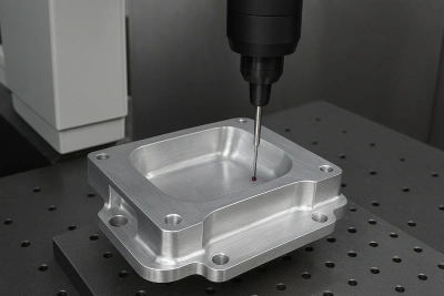 Coordinate Measuring Machine (CMM) inspecting precision aerospace part Coordinate Measuring Machine (CMM) inspecting precision aerospace part